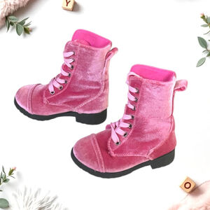 Blue Suede Shoes Pink Suede Look Fabric Mid Calf Lace-Up Boots Toddler Girls 6